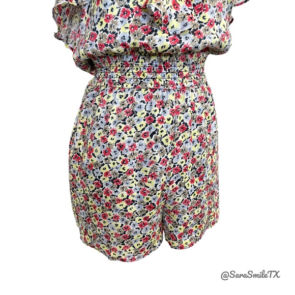 BCBGENERATION Strappy Ruffle Colorful Floral Shorts Romper - Picture 8 of 14